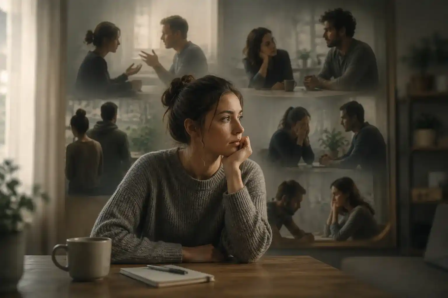 → Personne réfléchissant à des relations qui semblent se répéter